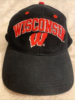 Wisconsin Black Baseball Cap with Red Embroidered Logo